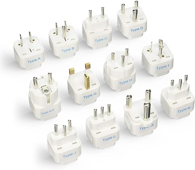 Ceptics Travel Adapter with Types A-M Plugs, Travel Plug Adapter Set Compatible with Power Sockets in All Continents, Compact World International Plug Adaptor Kit, Set of 12,GP-12PK