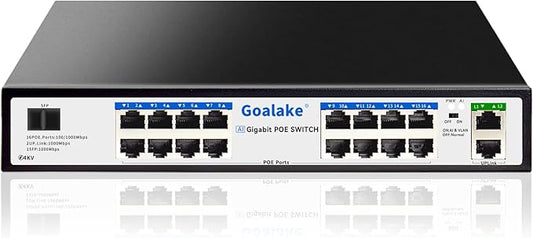 PoE Switch with 16 Gigabit PoE+ @240W Built-in Power, 2 Uplink Gigabit Port + 1 Combo SFP Slots, IEEE802.3af/at, Metal Casing, VLAN Mode, AI Function, Plug & Play Rack-mountable