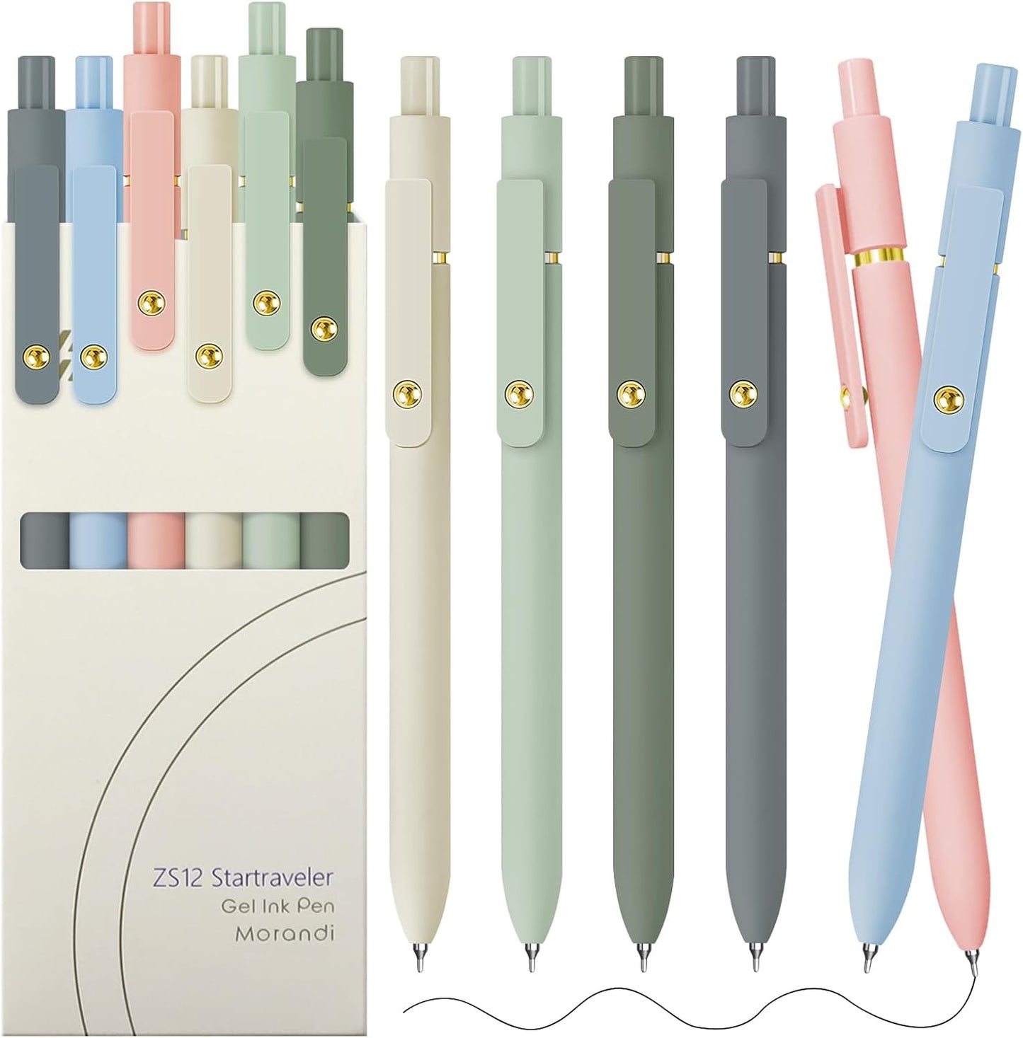Gel Pens, 6 pcs 0.5mm Black Ink Pens Gold Morandi Barrel Fine Point Smooth Writing Pens Quick Dry Pen for School Office Supplies, Gifts for Girls Women