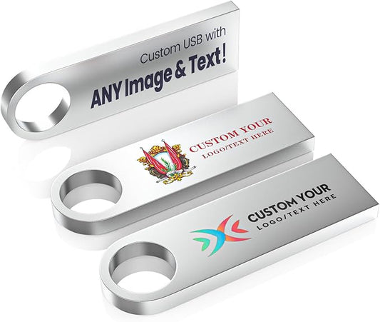 Customizable Flash Drives 256MB, Wooolken Personalized USB 2.0 Thumb Drives 10/20/50/100 Pack, Logo Pendrive Custom Memory Stick USB Engraved Logo (Metal)