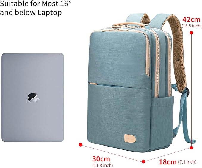 NOBLEMAN Laptop Backpack for Women, Professional Adult Office Commuter Womens Computer Backpack, Luxury Lightweight Carry on Travel Personal Item Bag For Airlines Fits 16 Laptop (Aqua)