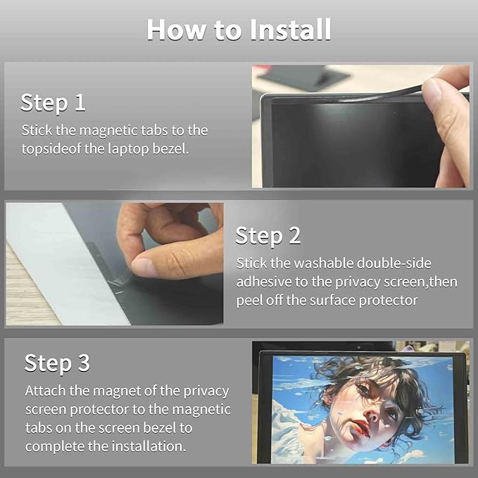 FILMEXT Magnetic Laptop privacy screen 14 inch for 16:10 Widedisplay, Removable Laptop Privacy Screen Shield Anti Glare Blue Light Filter for HP/Dell/Acer/Lenovo/Asus