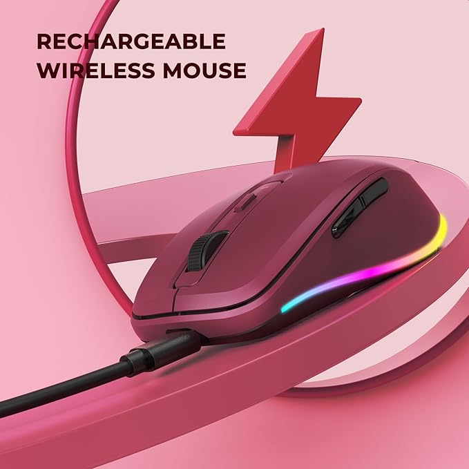 PEIOUS Wireless Mouse Jiggler - LED Wireless Mice with Build-in Mouse Mover, Rechargeable Moving Mouse for Laptop with Undetectable Random Movement Keeps Computers Awake - Red
