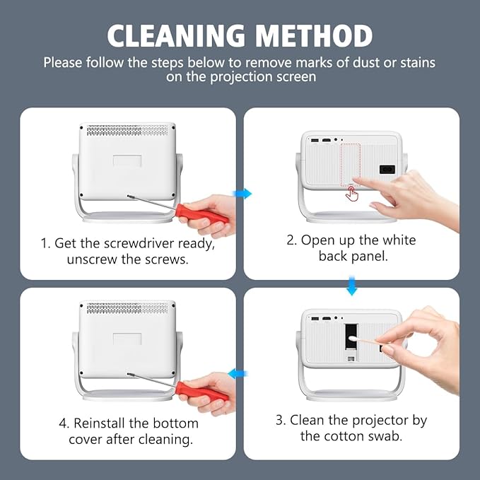 Projector with WiFi and Bluetooth, 4K 1080P 250Ansi, Portable Movie Projector, Auto Focus&Keystone Correction, 180° Rotatable, Compatible with Smartphone, TV Stick, Laptop, HDMI, USB