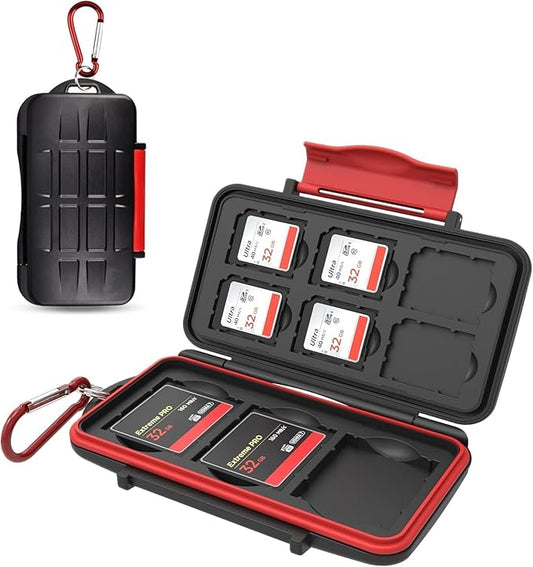 Kiorafoto 9 Slots Professional Water-Resistant Anti-Shock Holder Storage SD SDHC SDXC CF Memory Card Case Protector Cover with Carabiner for 6 SD Cards & 3 CF Compact Flash Cards