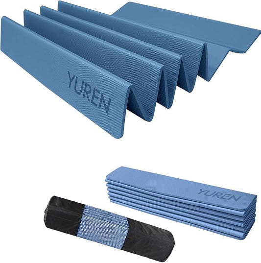 Foldable Yoga Mat 10mm Thick Wide Exercise Mat Non Slip Workout Mat for Home Gym, Travel, with Yoga Carrying Bag