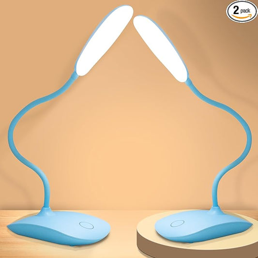 Battery Powered Desk Lamp, Portable Lamps Rechargeable 3 Color Modes Touch Control Stepless Dimming, Wireless Desk Lamp with 4000mAh, Small LED Table Light for Dorm Study Office Bedroom,2-Pack,Blue
