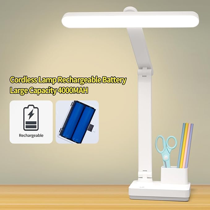 Cordless Desk Table Lamp Reading Light Rechargeable Battery 4000mah, Tall & Large Light 50 LED,Touch 3 Modes,2 Ways Power,Dimmable, Bedroom Bedside Lamp,20 Inch