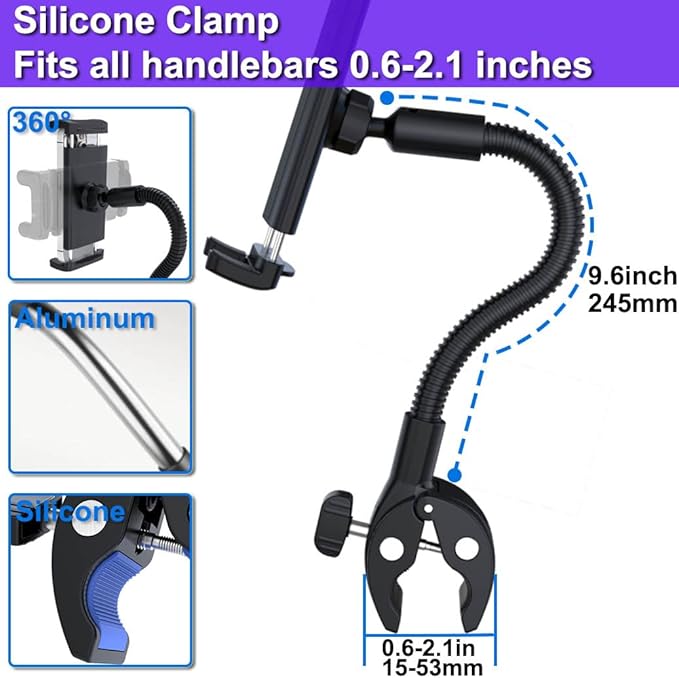 Tablet Holder Bike Mount Fit 4-13" iPad Phone for Peloton Treadmill, Upgrade Goosencek Clamp Mount for Spin Bike, Indoor Stationary Exercise Bicycle, Wheelchair, Mic Stand, Stroller Handlebar