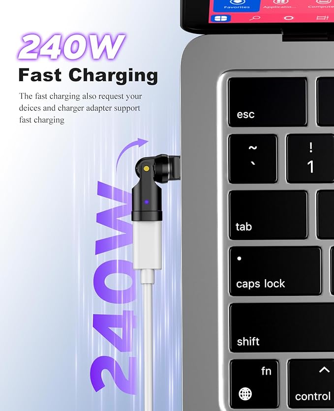 TiMOVO USB C Magnetic Adapter, (2 Pack) PD 240W Charging, Data Transfer, Right Angle C to C Adapter Extender for iPad/iPhone, Black