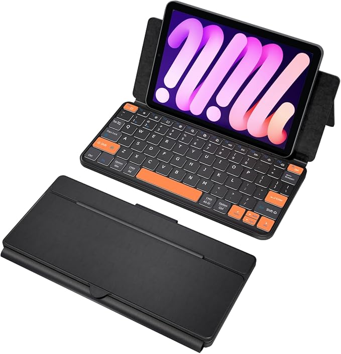 Universal Travel Keyboard Plus, New Dual Bluetooth Portable Keypad with 7-Color Backlit & Any-Angle Stand, Wireless Tablet Keyboard for iPad/Z Fold/Galaxy Tabs/Phones, Keypad for iOS/Android/Windows
