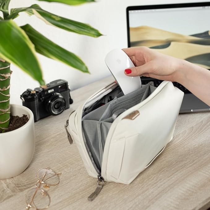 Peak Design Tech Pouch, Bone, Electronics Organizer for Travel or Everyday Carry, Origami-Style Storage, Cable Pass-Through, Weatherproof Recycled Nylon, Gear Carry Bag for Men and Women