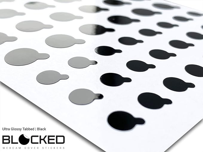 BLOCKED Webcam/Camera Vinyl Covers | 57 TabbedLow-Tack Restickable Webcam Sticker | Multiple Sizes | Black 57-Pack Tabbed (Ultra Glossy)