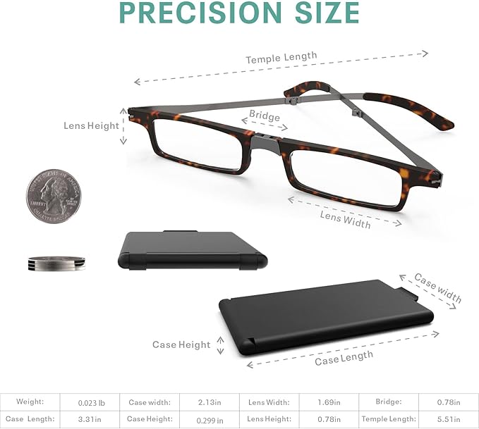 Case Upgrade Ultra-light and Thin Foldable Reading Glasses Folding Readers for Men Women Compact Portable Rectangle Eyewear Case (Tortoise, 2.5)