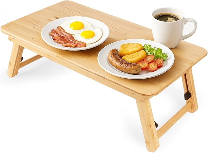Bamboo Laptop Desk, Folding Adjustable Lap Tray Table with Drawer, Portable Lap Desk for Working, Reading, Breakfast on Sofa, Couch, or Floor