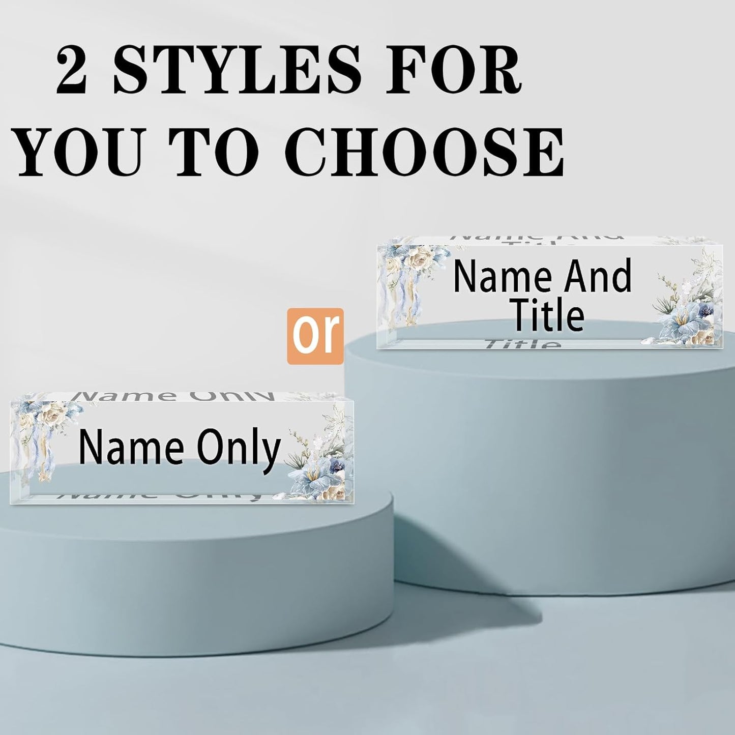 Name Plate for Desk Personalized, Acrylic Desk Decorations, Employee Appreciation Gifts, Custom Office Gifts for Coworkers, Boss, Teacher, Nurse (White Blue Flowers)