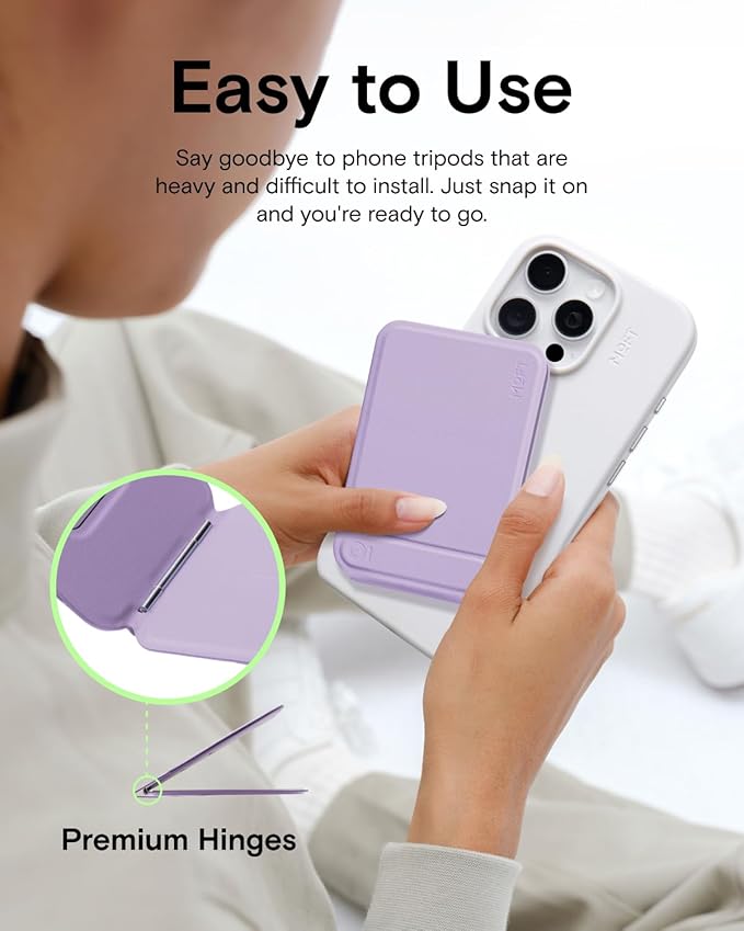 MOFT Phone Tripod Stand Selfie Stick for iPhone, Multi-Angles iPhone Stand, Lightweight & Portable Phone Holder, Strong Magnets, MOVAS Vegan Leather, Travel Essentials, Seafoam (Without Card Slot)