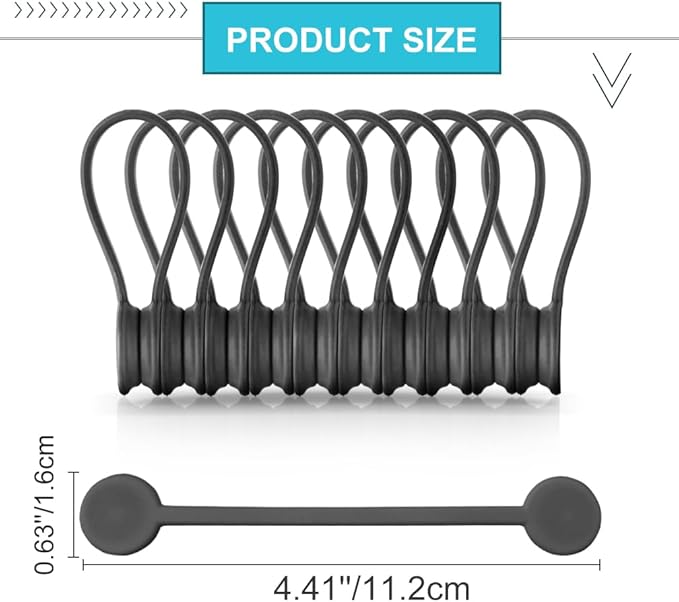 Kanemc Magnetic Cable Holder, Silicone Cord Wrap Elastic Twist Ties Magnetic Cable Keeper For Travel Cables Storage (10Pcs-Gray)