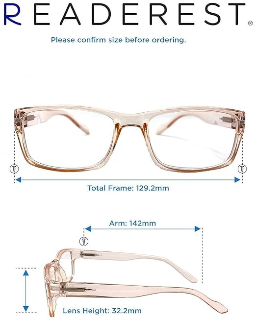 Readerest 2.25 Blue Light Reading Glasses - Lightweight Computer Glasses - Eye Strain, UV Glare Protection (Peach+Clear)