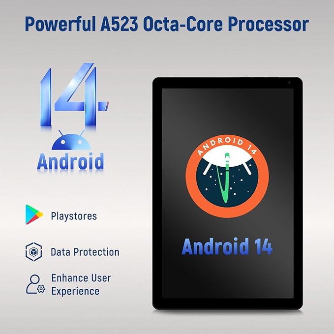 Tablet, 10.4 inch Android 14 Tablet with 16GB RAM 128GB ROM 1TB TF Card Expandable Octa-Core, Widevine L1, 1280 * 800 HD Touchscreen, Face ID, Wi-Fi 6, Fast Charging