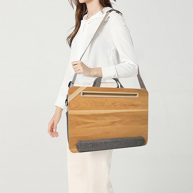 Lap Desk for Laptop Stand with Cushion, Adults with Storage Fits Up to 15.6in, Combines Features Bag and Pillow Table by Travel, Portable Workstation for Home College Office(Light Brown)