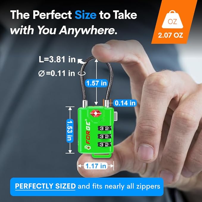 TSA Approved Cable Luggage Locks, Re-settable Combination with Alloy Body (Green 4 Locks)