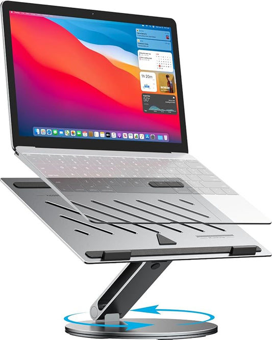 Adjustable Laptop Stand for Desk, 360° Rotating Aluminum Computer Stand with Cooling Vents, Ergonomic & Foldable Notebook Riser, Compatible with MacBook Pro Air, Dell XPS, HP 10-16″ - Gray