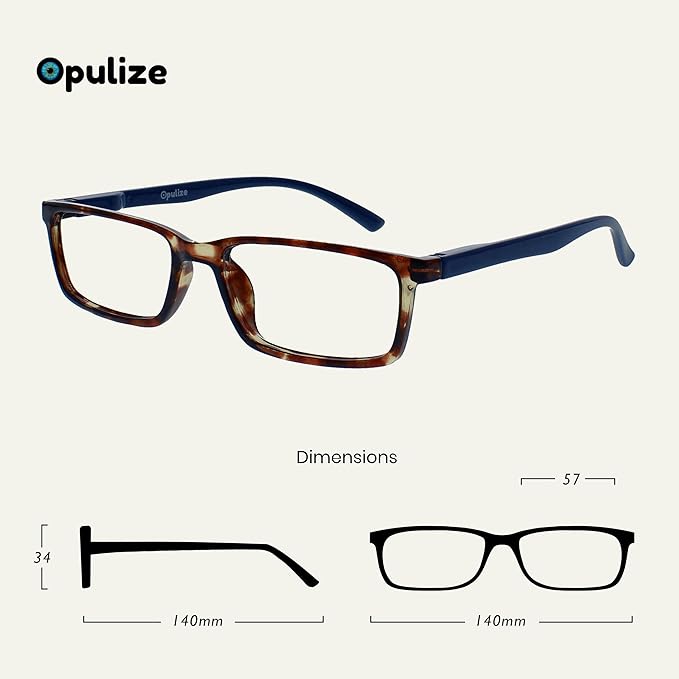 OPULIZE SEE Reading Glasses with Blue Light Blocking for Women and Men, Narrow Frame, Spring Hinges, Computer Gaming Glasses, Brown,Blue +3 (Pack of 2)