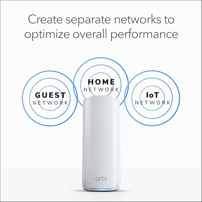 NETGEAR Orbi 770 Series Tri-Band WiFi 7 Mesh Network System (RBE773) - Router + 2 Satellite Extenders, Security Features, Up to 11Gbps, Covers up to 8,000 sq. ft., 100 Devices, 2.5 Gig Internet Port
