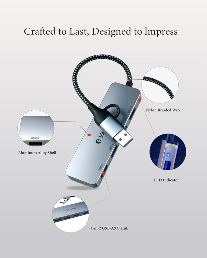 USB 3.0 Hub, USB Hub 4 Port, USB-C Aluminum Hub for Laptop/PC/MacBook/iPad Pro/iMac and More