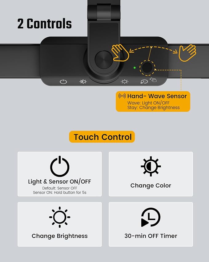 SUPERDANNY LED Desk Lamp with Power Strip (6 Outlets, 1 USB, 1 Type-C) for Home Office, Desk Light Computer Light with Clamp, Architect Desk Lamp with Smooth Dimming 5 Colors Touch & Wave Control