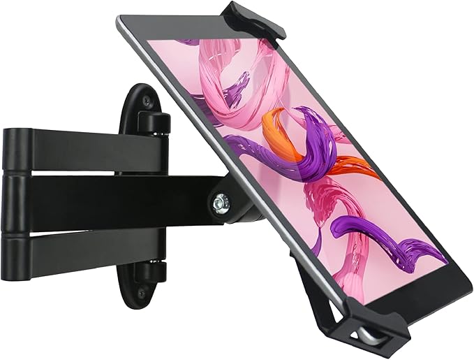 Tablet Wall Mount, Adjustable Arm Swivel, Anti-Theft Security Lock & Key, Foldable, 360 Rotating, Black