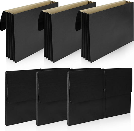Expanding Accordion File Folder with Flap and Elastic Cord Closure Letter Size Accordion File Wallet Expanding Pocket Folders Document Organizer,4 inch Expansion,6 Pack,Black
