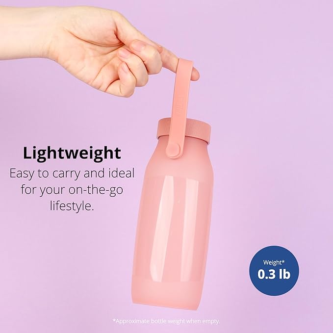 BLUE GINKGO Collapsible Water Bottle [2-Pack] – Lightweight, Foldable Silicone Bottles for Travel, Hiking, and Camping (16.9oz, Made in Korea, Rose Pink)