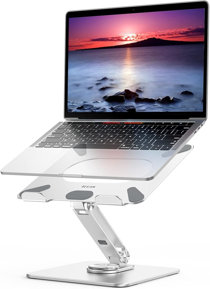 BESIGN LSX7 Laptop Stand with 360 Rotating Base, Ergonomic Adjustable Notebook Riser Holder Compatible with Air, Pro, Dell, HP, Lenovo More 10-15.6" Laptops (Silver)