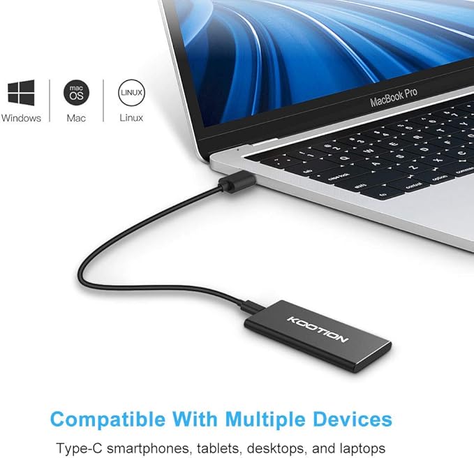 KOOTION External SSD 250GB Portable SSD High-Speed Solid State Drive, Read up to 500MB/s & Write up to 450MB/s