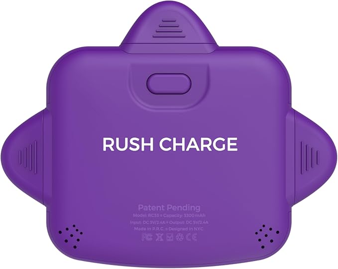 Rush Charge Universe 3 in 1 Portable Charger 3300mah, 2.4A High-Speed Fast Charging Compatible with iPhone and Android Lightning, Type C, Micro-USB Charges 3 Devices at a Time Pre-Charged RC33 Purple