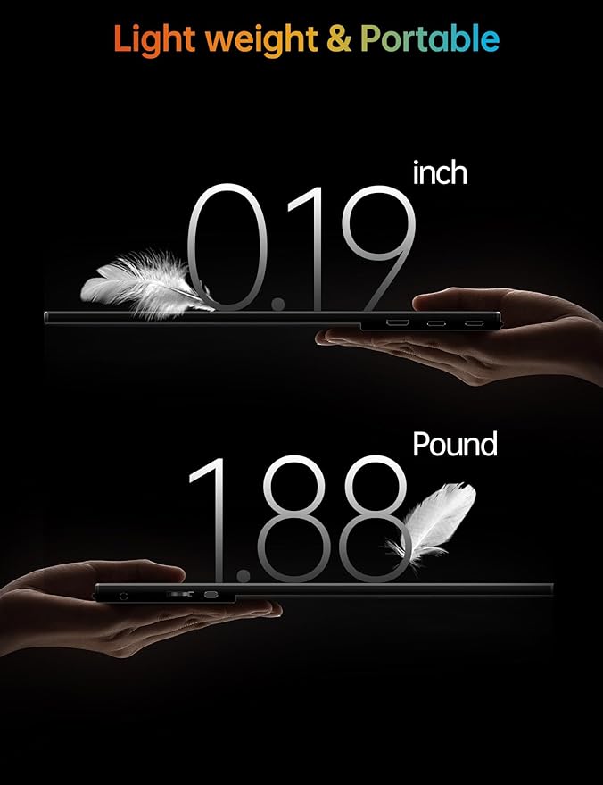 VILVA Portable-Monitor-for-Laptop - 15.6'' 1080P FHD IPS Display USB-C HDMI Portable Monitor for Laptop with Cover and Speakers External Monitor for Laptop/PC/Mac/Phone/Xbox Switch/PS4/