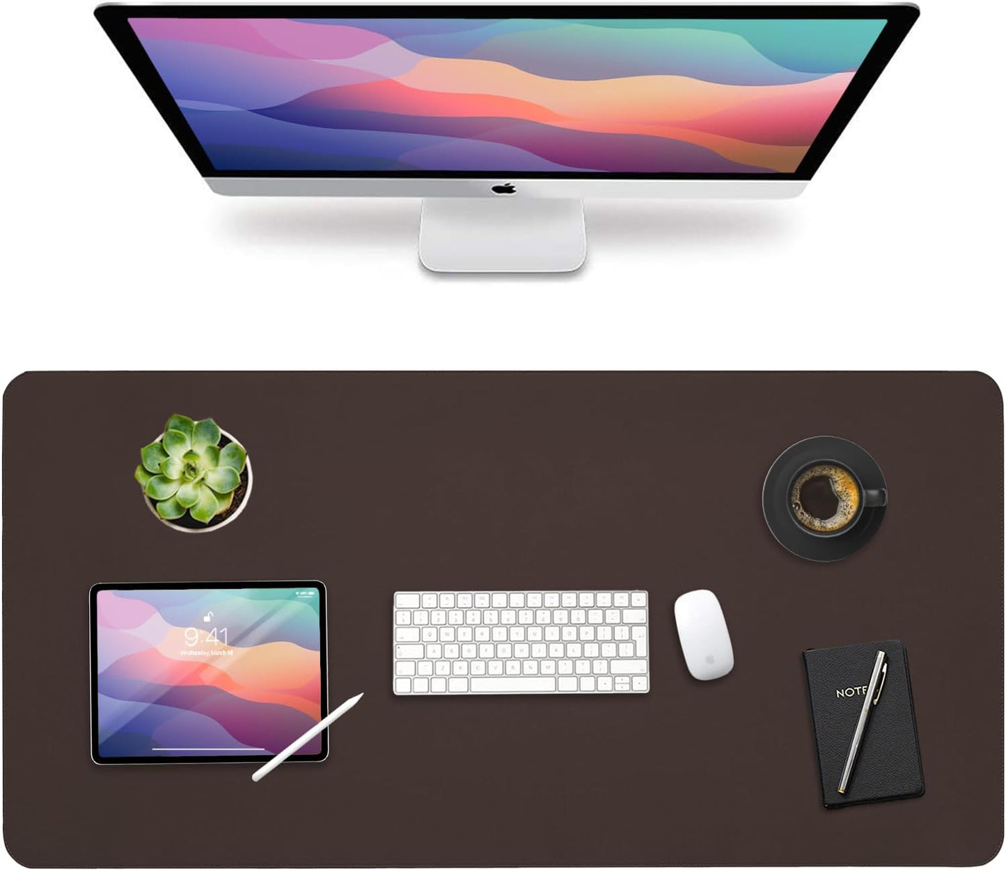 Vine Creations Leather Desk Mat Large 44" x 22", Desk Protector Mat, PU Leather Desk Pad, Non-Slip Large Mouse Pad, Desk Blotter, Desk Pads on Top of Desks, Office Desk Matt for Desktop (Dark Brown)