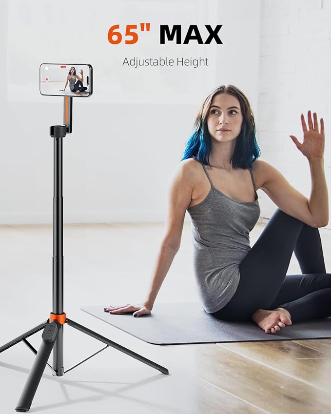 TODI 65" Magnetic Tripod for iPhone with Remote, Selfie Stick for iPhone Magsafe, Cell Phone Tripod Stand for Recording, Travel Tripod Compatible with 16/15/14/13/12 Series