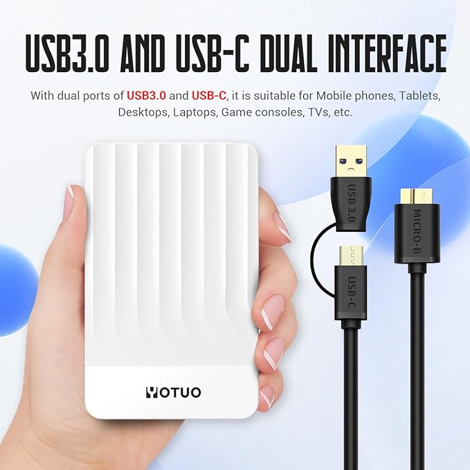 Portable External Hard Drive Storage Expansion Mobile HDD USB 3.0 for PC, Mac, Desktop, Laptop, PS4, PS5, Xbox One X/S, Xbox 360, Xbox Series X/S, Office & Game (White, 500GB)