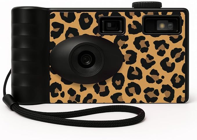 LENSY Screen Free Digital Camera | Four Built in Filters | Rechargeable, 8mp, Lightweight, Focus-Free, Auto-Flash, Easy-to-Use, Reusable, Retro Film-Style Photos (Cheetah Print)