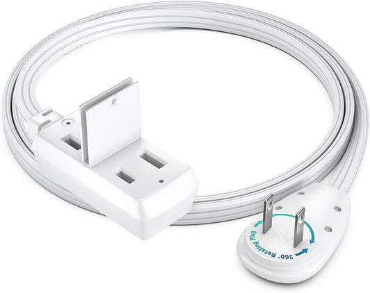 Maximm 2ft Extension Cord – 2-Prong Flat 360° Rotating Plug – Compact Short Extension Cable – Ideal for Tight Spaces – UL Certified – White