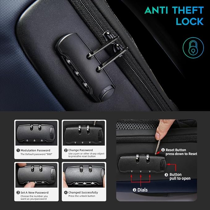BANGE Anti Theft Backpack with Lock,Business Backpack with USB Charging Port, Office Laptop Fit for 15.6 INCH Laptop