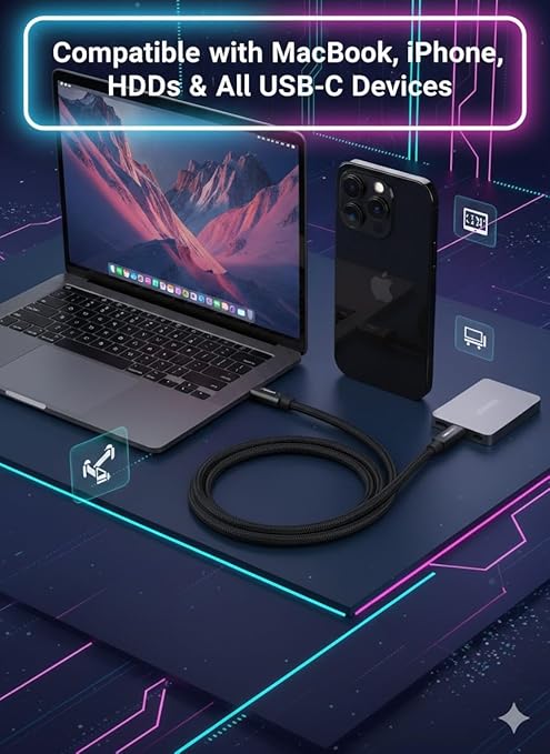 USB C Cable 4ft Thunderbolt 5/4 Supported, 80Gbps Data Transfer, 240W Fast Charging, Up to 120Gbps Bandwidth, Compatible with 8K/4K Display,for iPhone 17/16/15 Pro Max Plus, MacBook