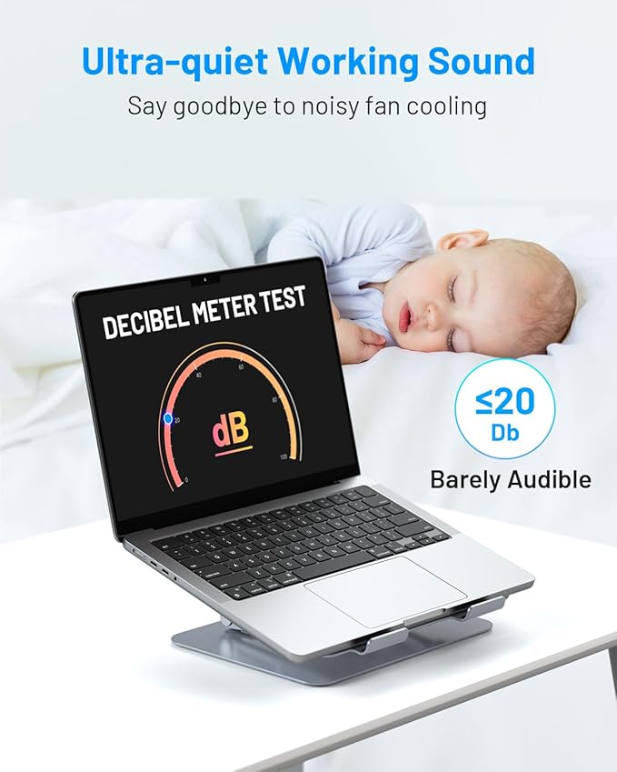 Laptop Cooling Stand with Detachable Thermoelectric Cooler, Adjustable Height & Angle, 360 Rotation Base, Carbon Steel Framework, Ultra-Quiet & Super Sturdy for up to 15.6” Laptop (Grey)