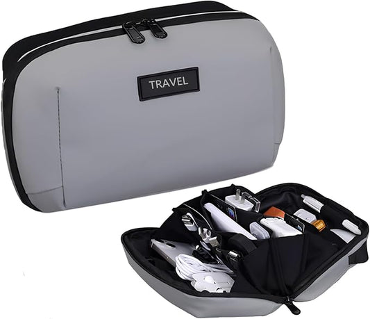 Electronics Travel Organizer Case - Tech Accessories Cord Storage Bag for Phone, Charger, Power Bank, Cables, USB, SD Card, Earphones, Magic Mouse - Portable Cable Organizer Pouch for Travel (Grey)