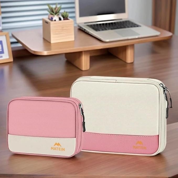 MATEIN Travel Cord Organizer Case 2 Pack, Double Zipper Cable Organizer Bag for Tech Accessories, Water Resistant Lightweight Electronics Bag for Charger, USB Drive & Phone, Office Gifts for Women