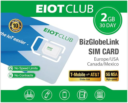 EIOTCLUB Europe SIM Card - 2GB/30Days, 5G/4G Business Travel SIM Card for 33 European Countries and Canada/Mexico/USA, Prepaid Data SIM for Mobile Phone, Router, Hotspot (No Roaming Charges)