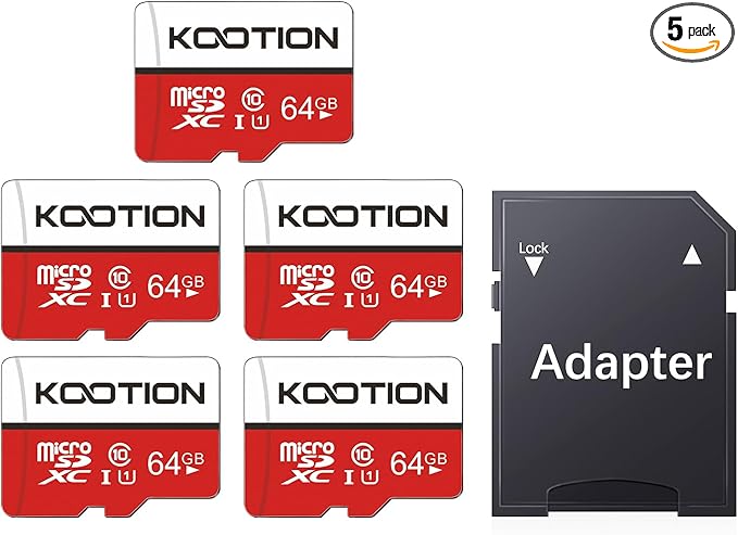 KOOTION 64GB Micro SD Card 5 Pack Micro SDXC Memory Card with Adapter UHS-I, U1, Full HD, Class 10 TF Flash Memory Card for Smartphone